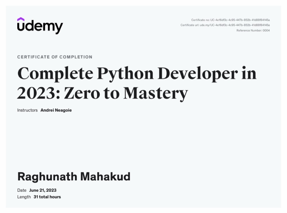 Complete Python Developer — Udemy